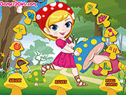 小女孩採摘蘑菇